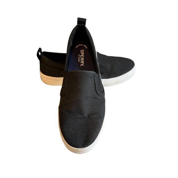 Sperry Low Top Slip on Sneakers Black Sparkle 6.5 - Picture 2 of 7